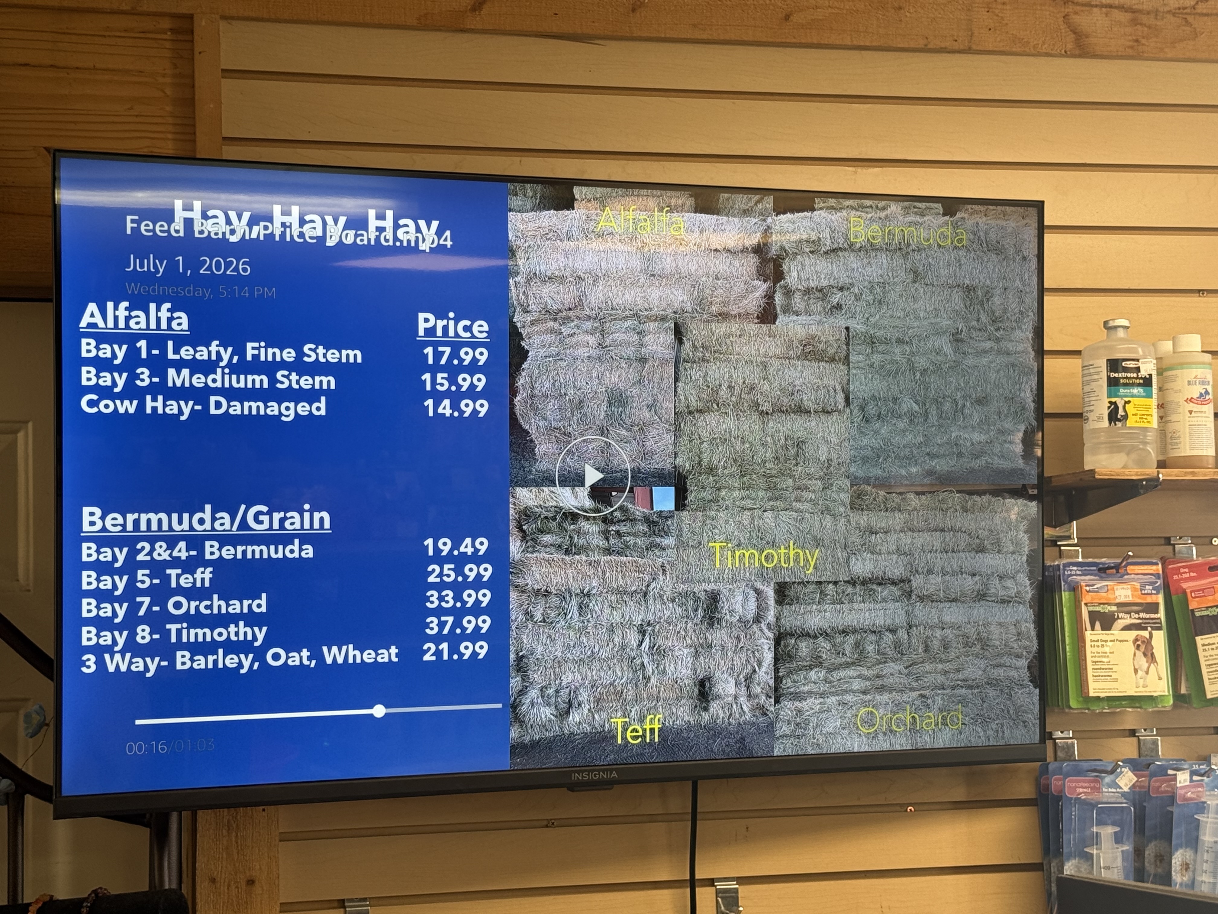 Daily hay pricing board